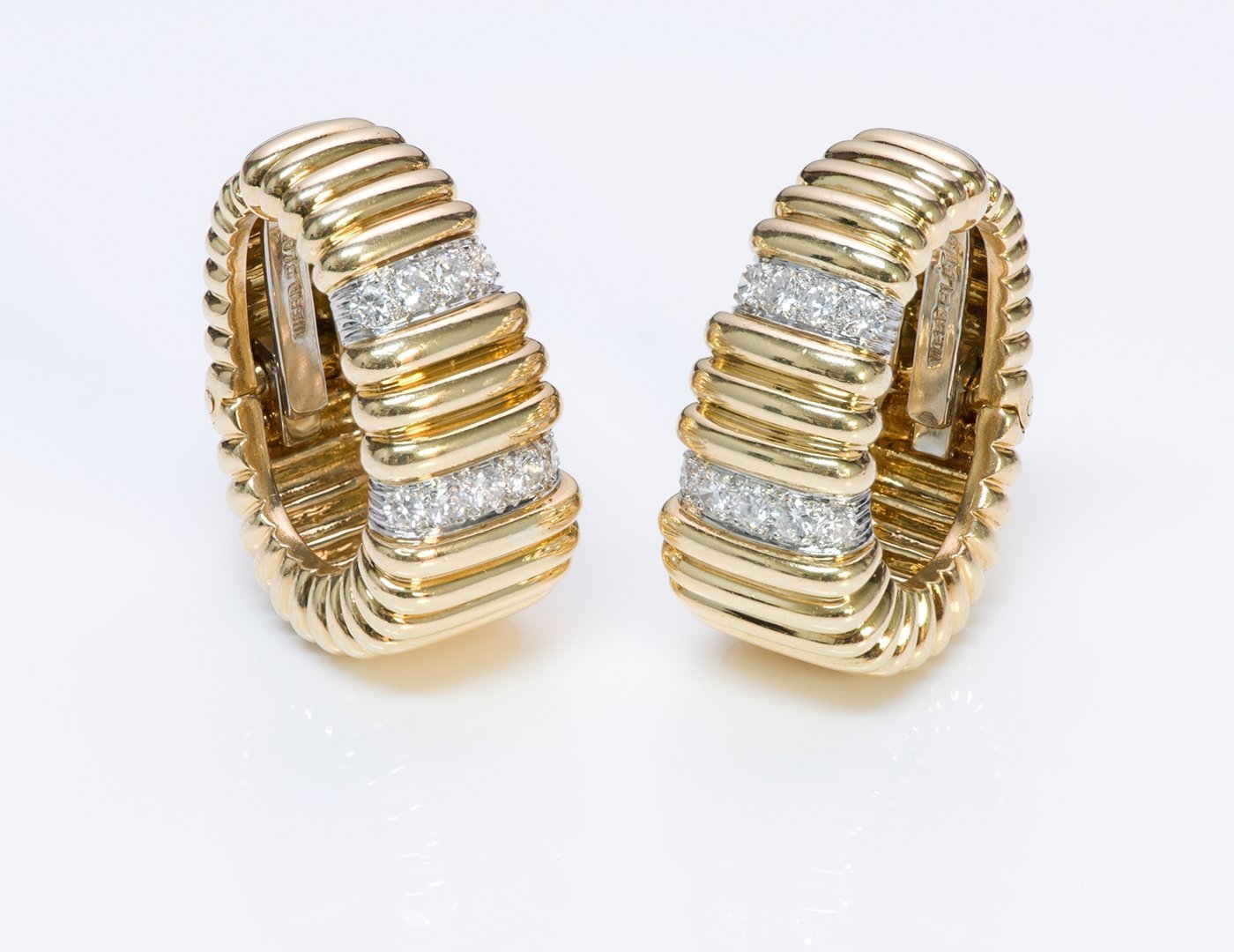 David Webb Diamond 18K Yellow Gold Platinum Earrings - DSF Antique Jewelry