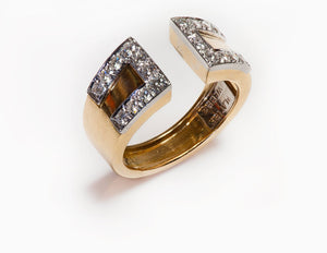 David Webb Gap Motif 18K Gold Platinum Diamond Ring