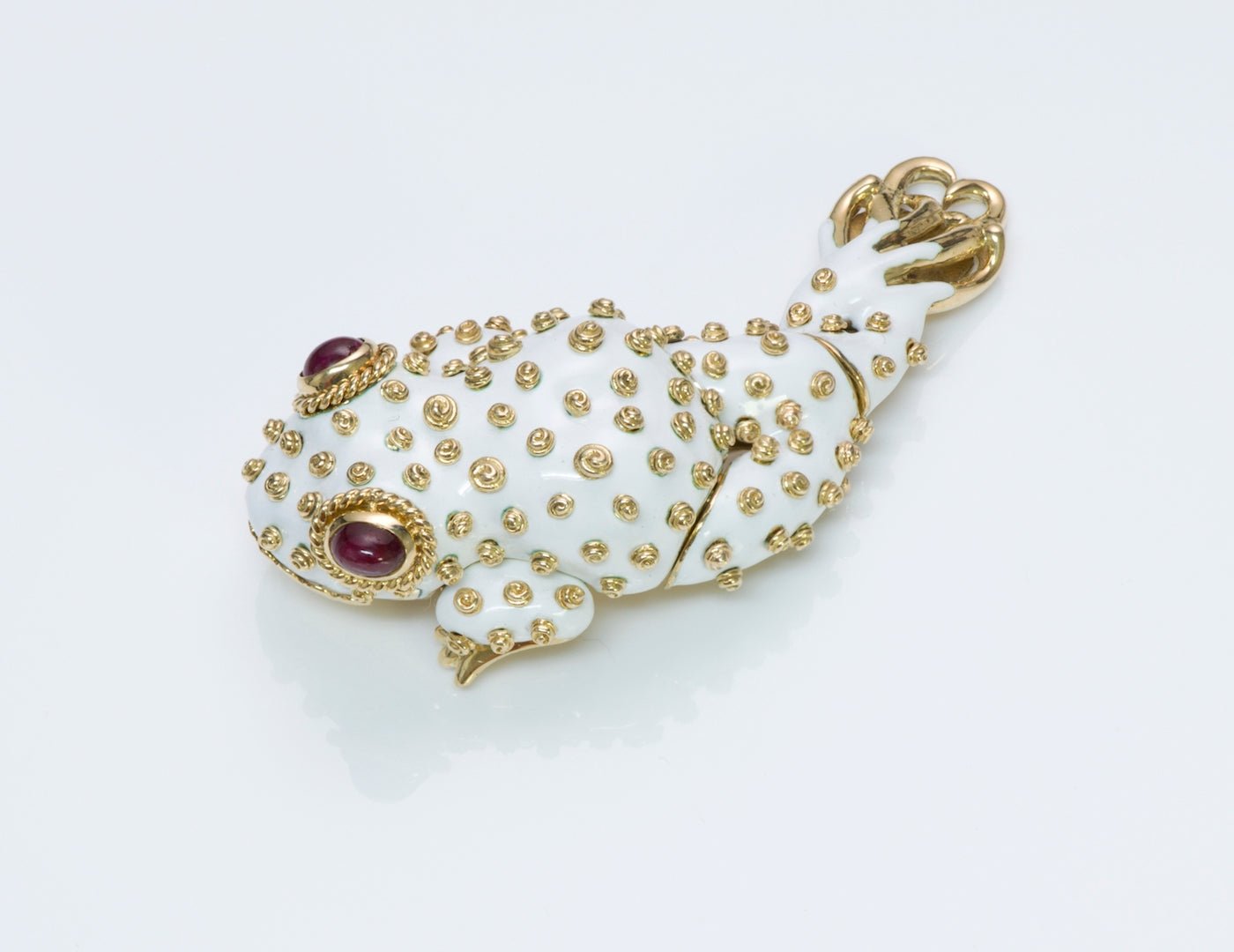 David Webb Ruby Enamel Frog Gold Brooch - DSF Antique Jewelry