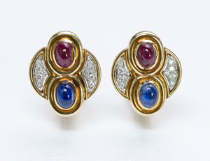 David Webb Sapphire Ruby Diamond Gold Earrings
