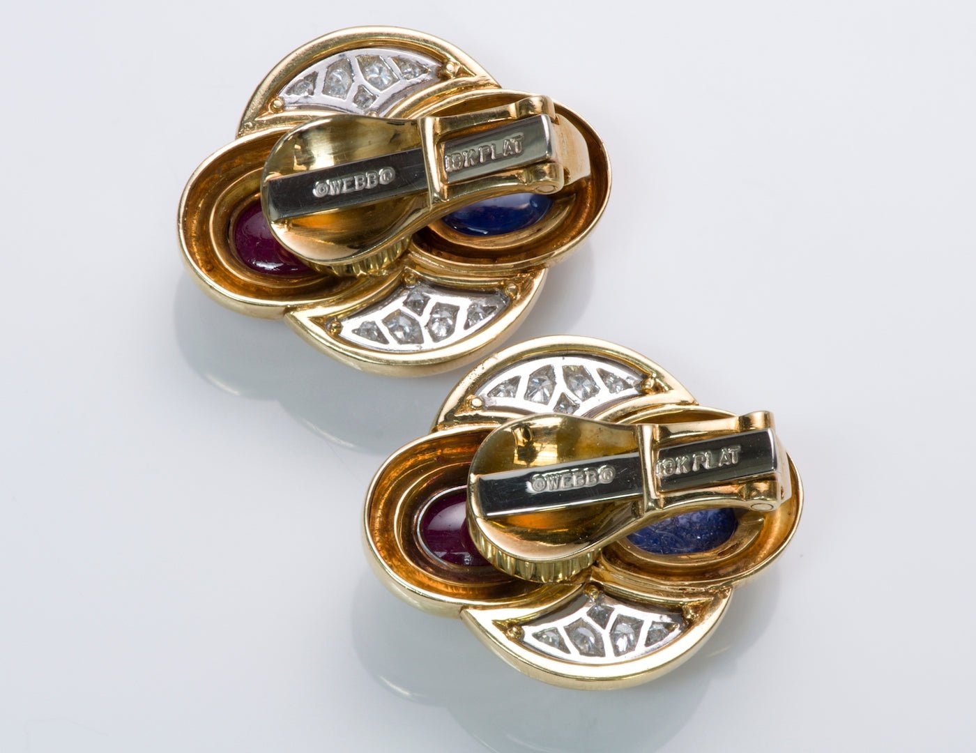 David Webb Sapphire Ruby Diamond Gold Earrings