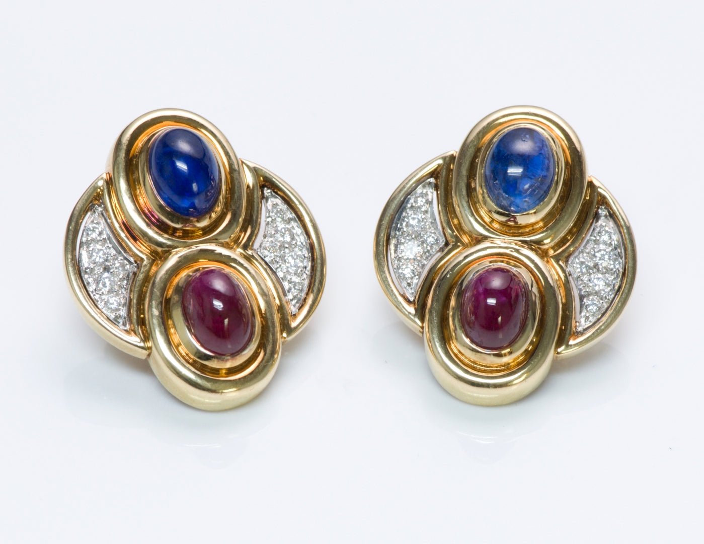 David Webb Sapphire Ruby Diamond Gold Earrings