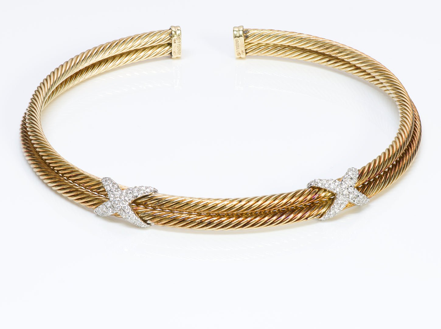 David Yurman 14K Gold Diamond Cable X Choker Necklace - DSF Antique Jewelry