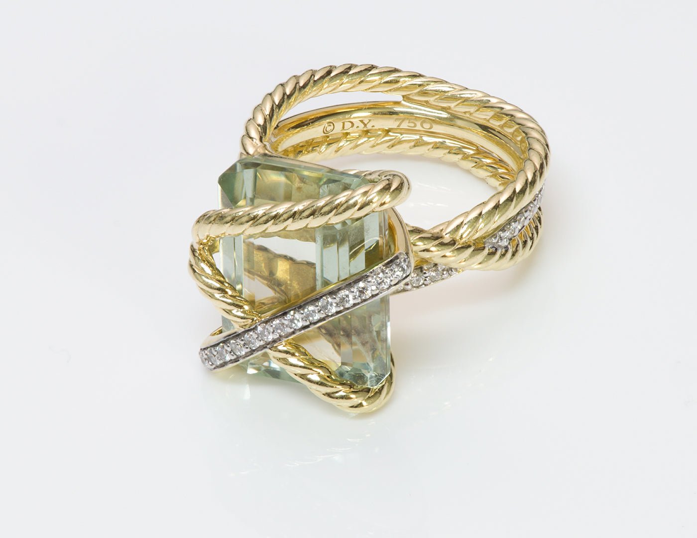 David Yurman 18K Gold Aquamarine Diamond Ring