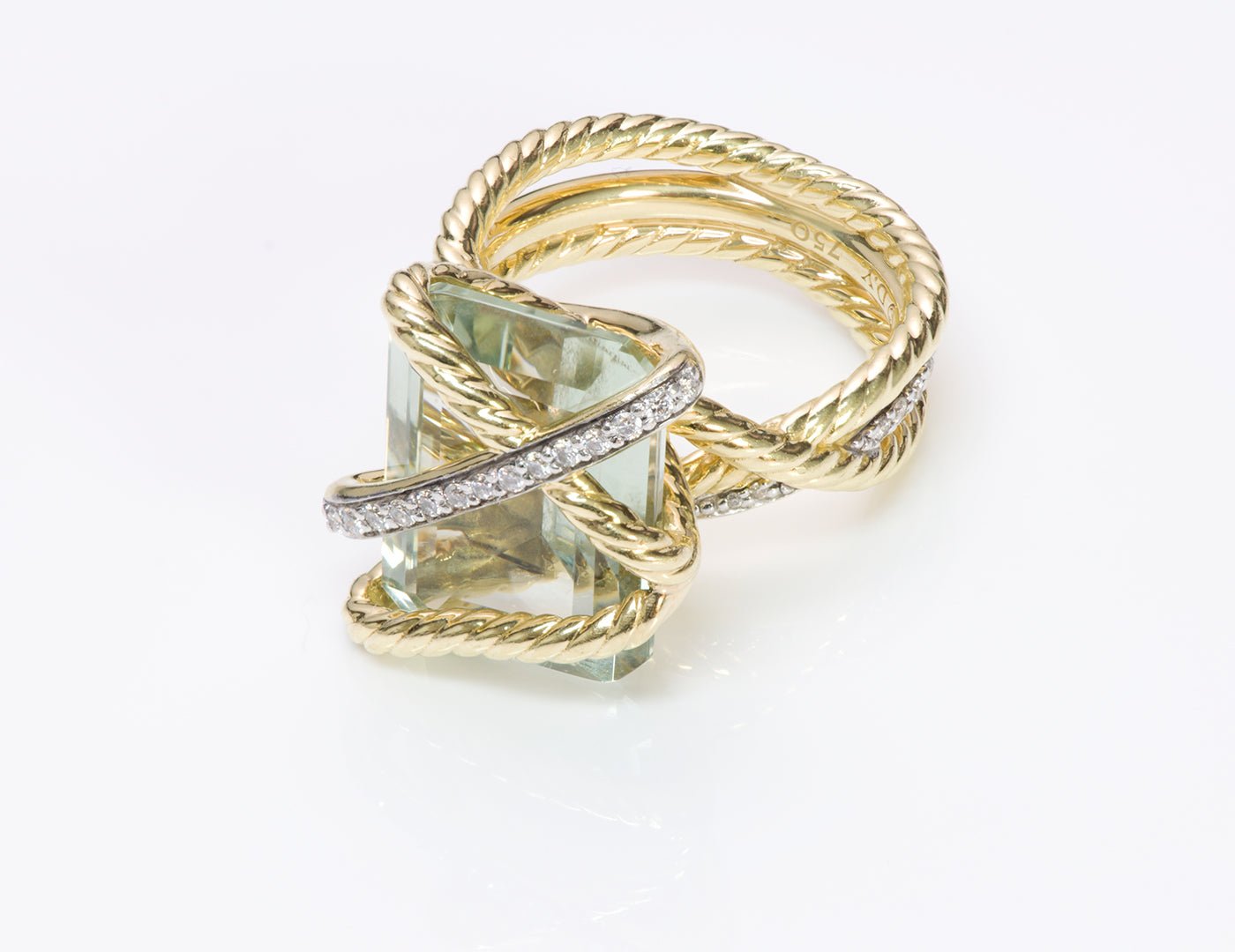 David Yurman 18K Gold Aquamarine Diamond Ring