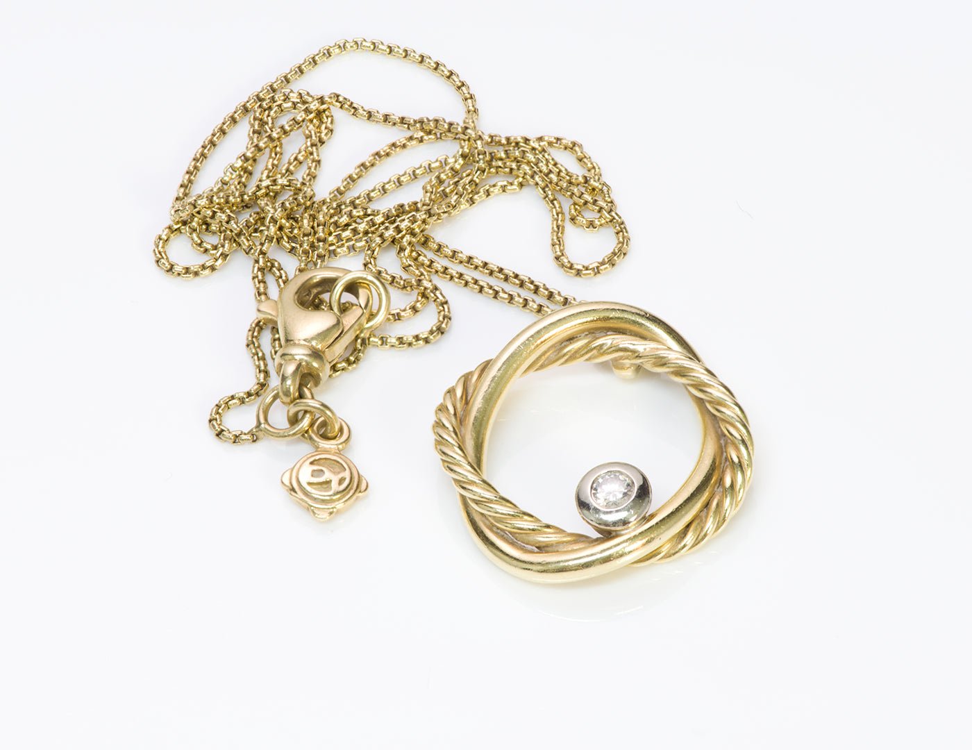 David Yurman 18K Gold Diamond Infinity Necklace Pendant