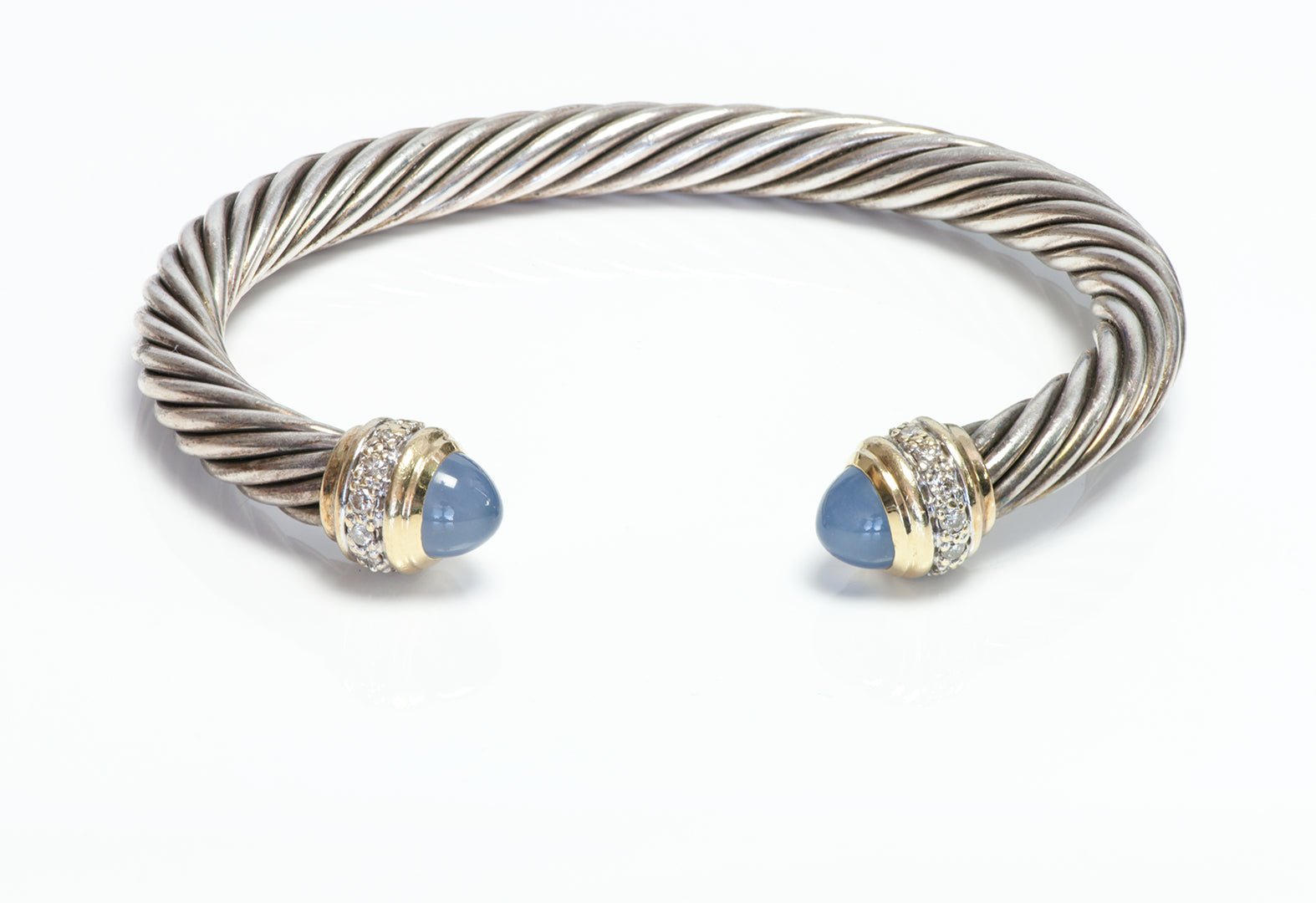 David Yurman 18K Gold Silver Chalcedony Diamond Cable Bracelet - DSF Antique Jewelry