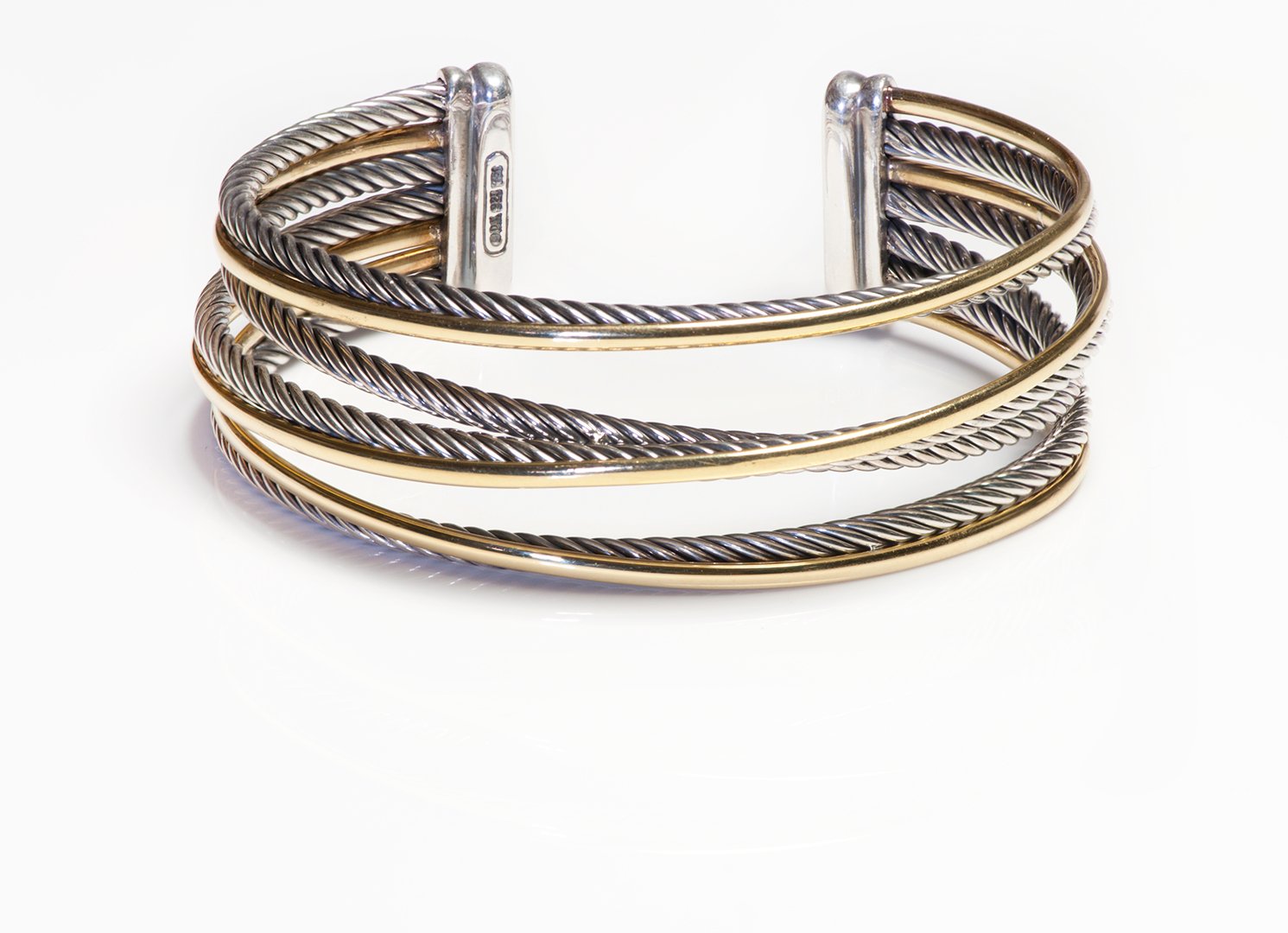 David Yurman 18K Gold Silver Four Row Crossover Cuff Bracelet - DSF Antique Jewelry