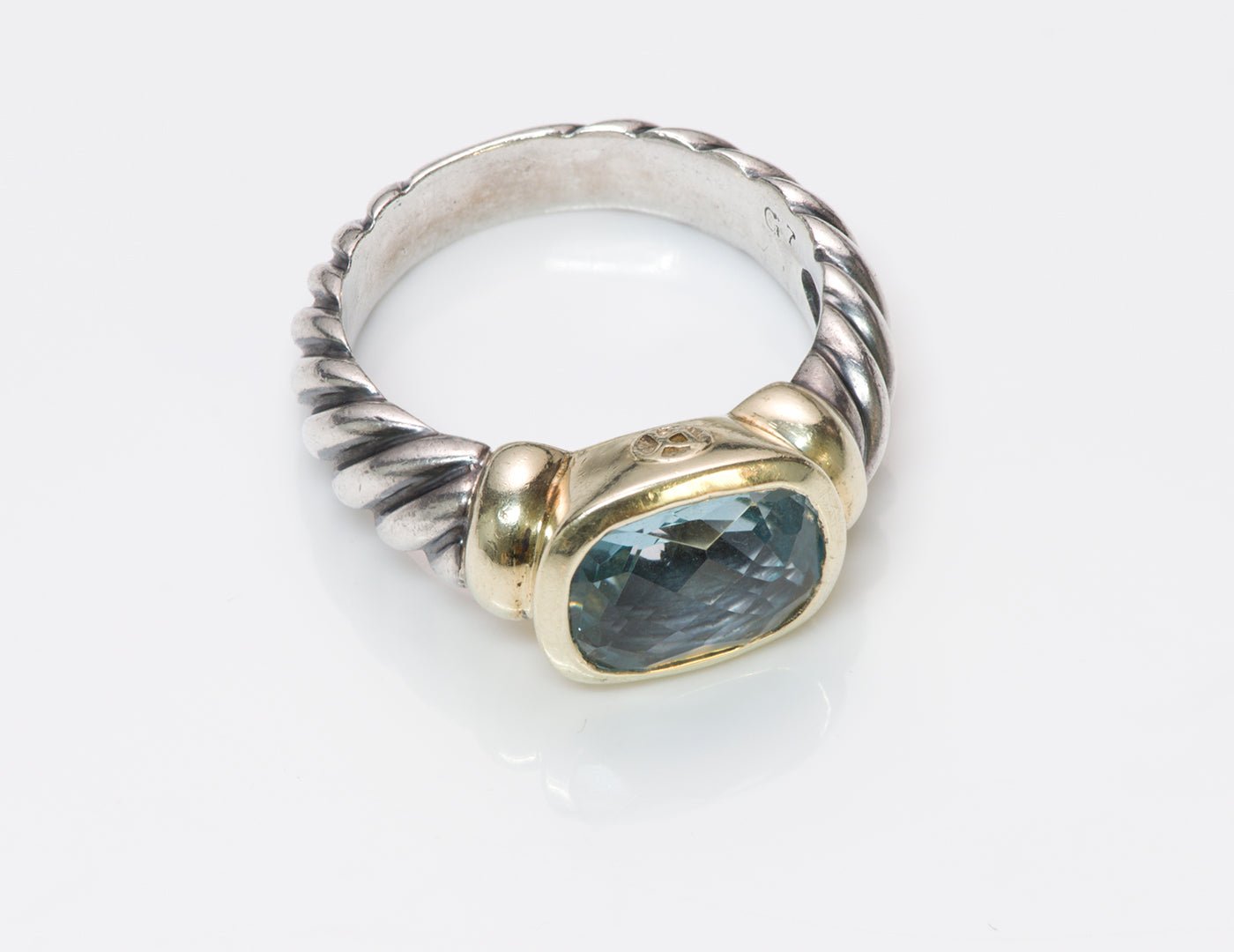 David Yurman Blue Topaz Noblesse Silver 14K Gold Ring - DSF Antique Jewelry