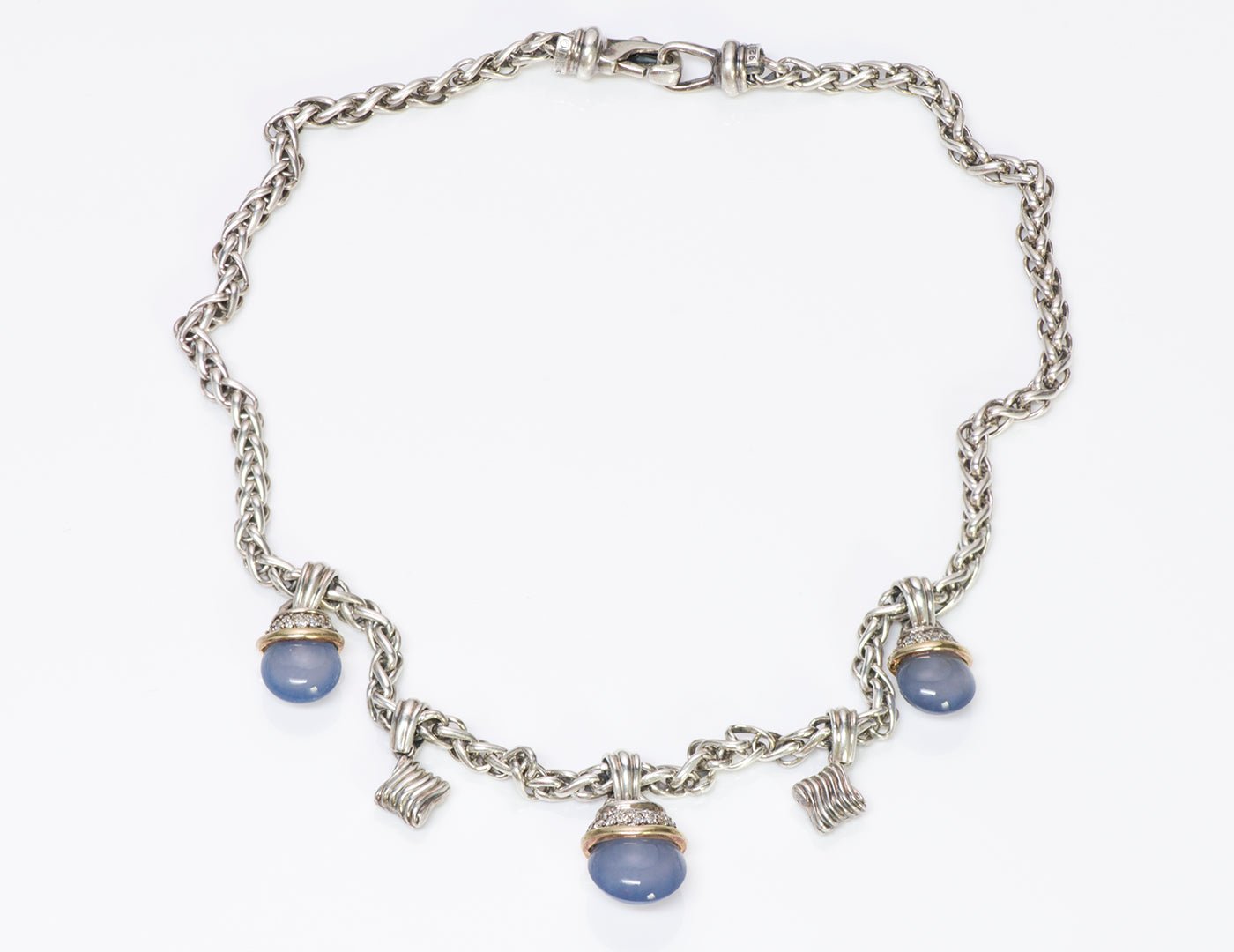 David Yurman Silver Gold Chalcedony Diamond Acorn Necklace - DSF Antique Jewelry