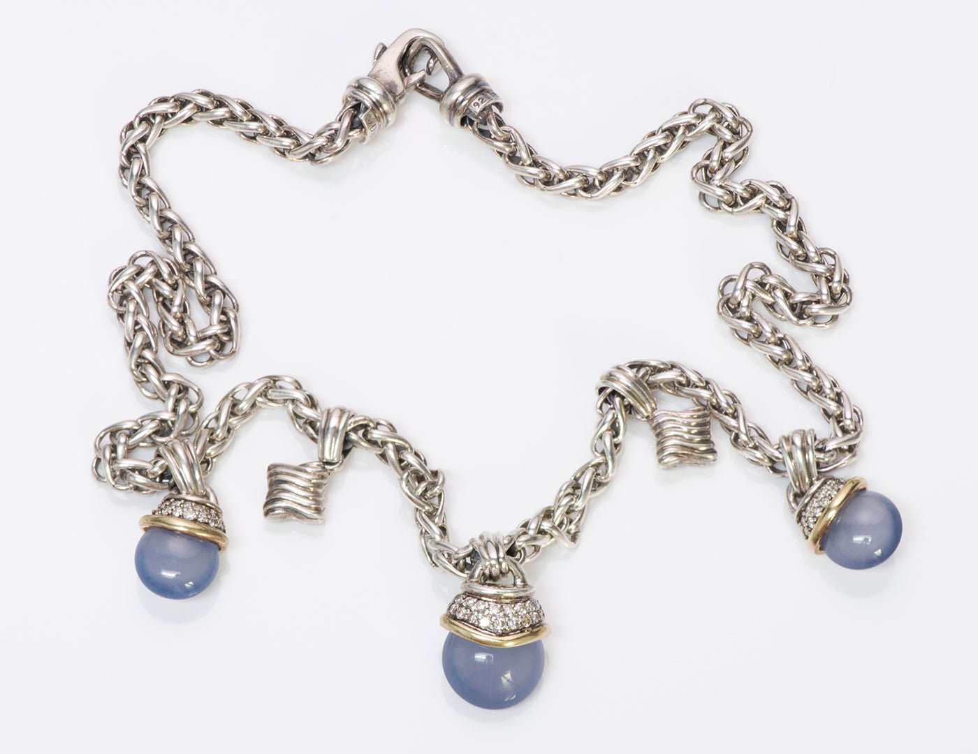 David Yurman Silver Gold Chalcedony Diamond Acorn Necklace - DSF Antique Jewelry