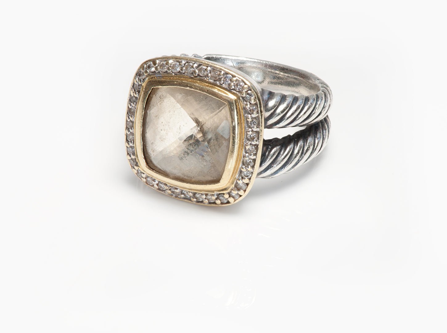 David Yurman Silver Gold Smoky Quartz Diamond Albion Ring