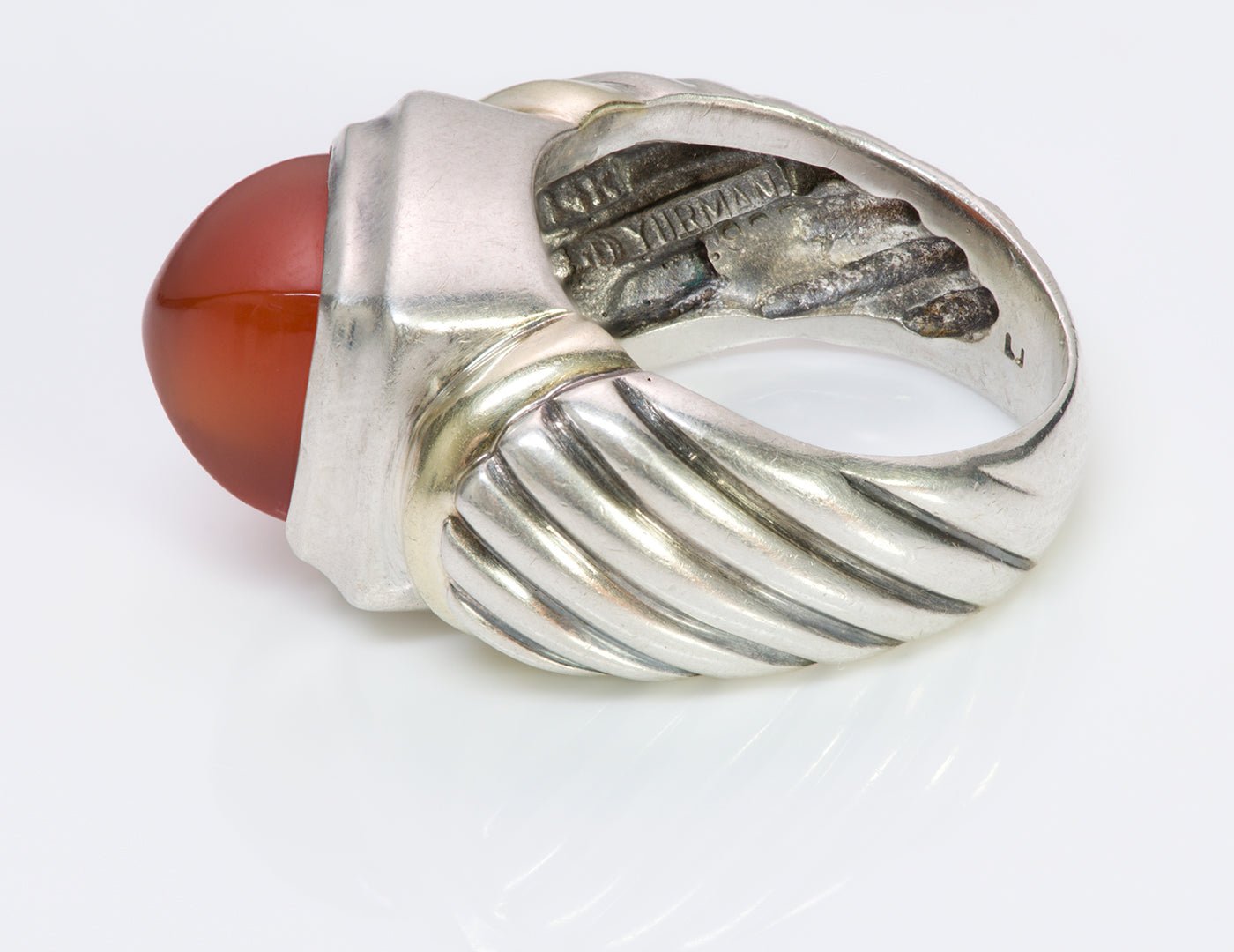David Yurman Sugarloaf Carnelian Silver Gold Ring - DSF Antique Jewelry