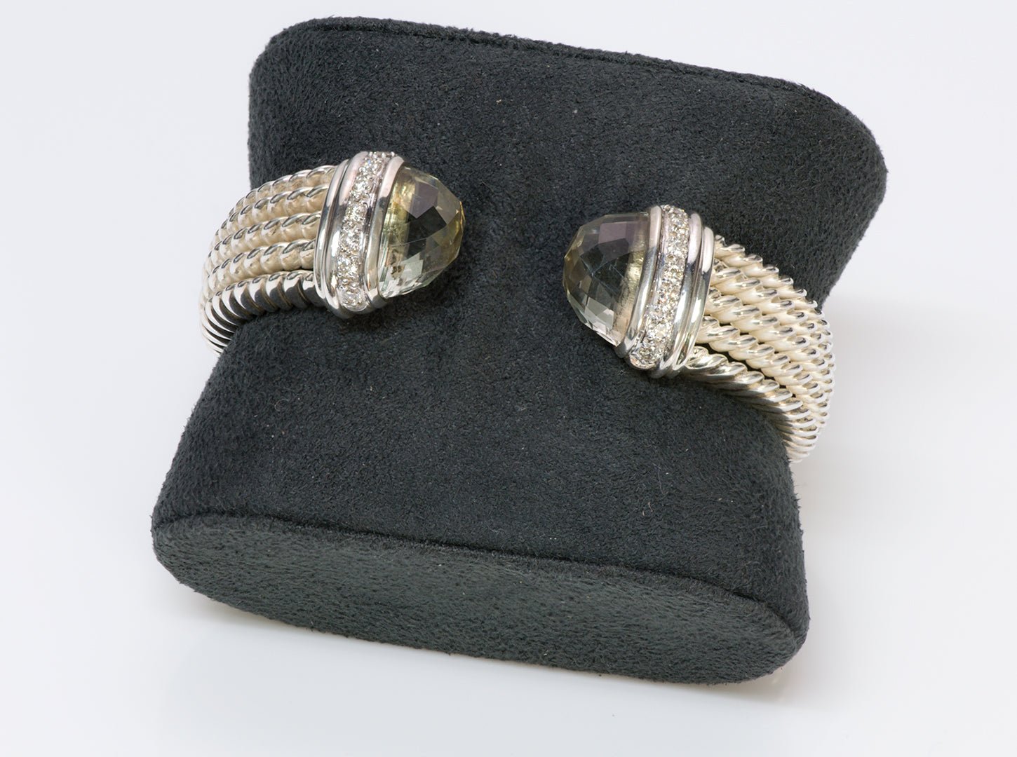 David Yurman Wheaton Diamond Quartz Silver Cuff Bracelet - DSF Antique Jewelry