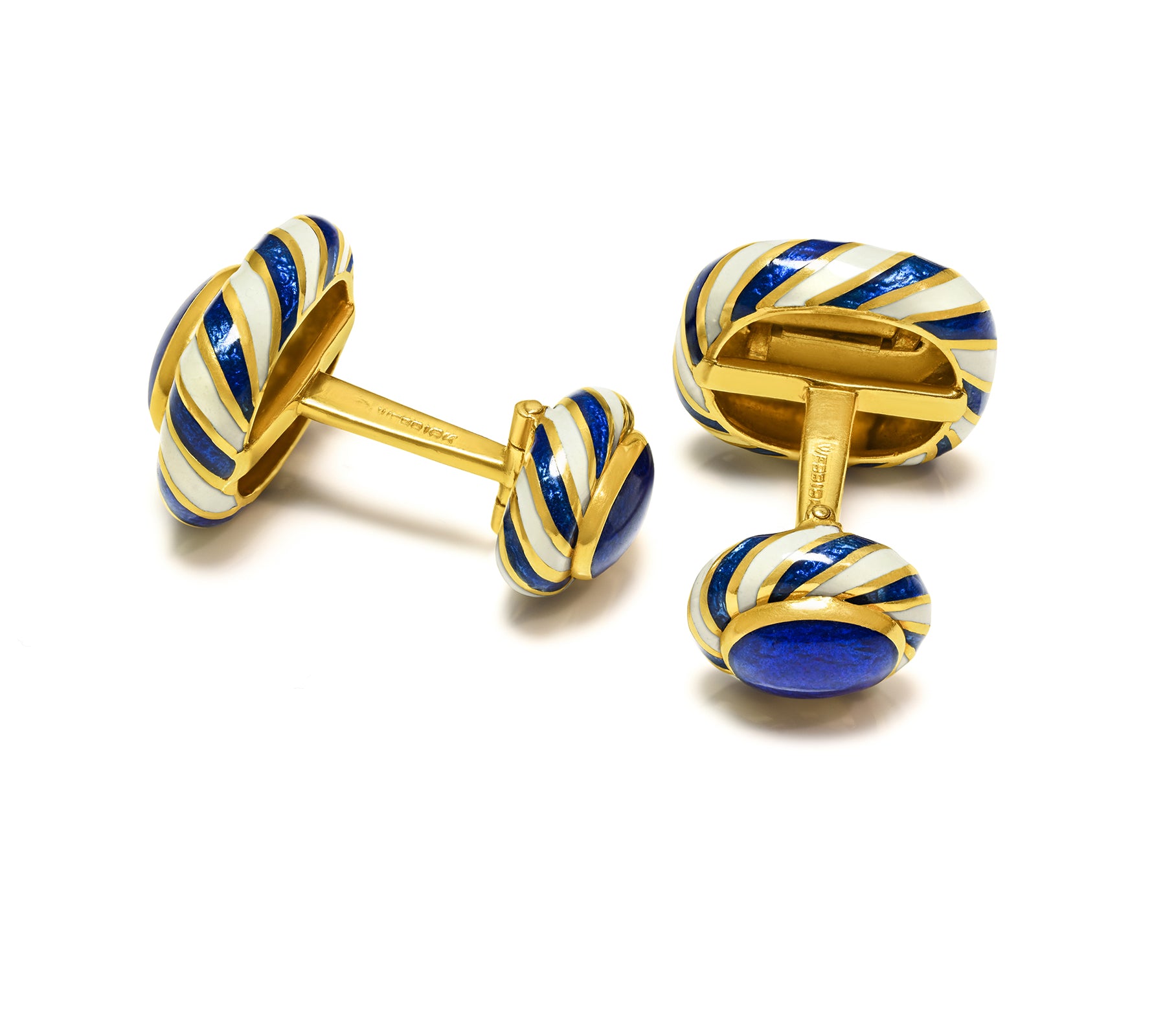 David Webb Gold Blue White Enamel Cufflinks
