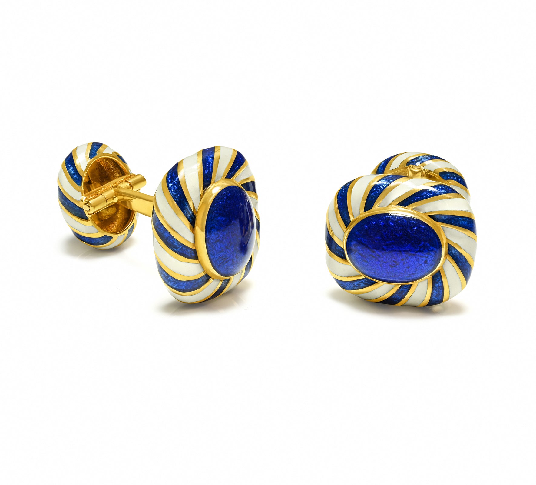 David Webb 18K Gold Blue White Enamel Cufflinks