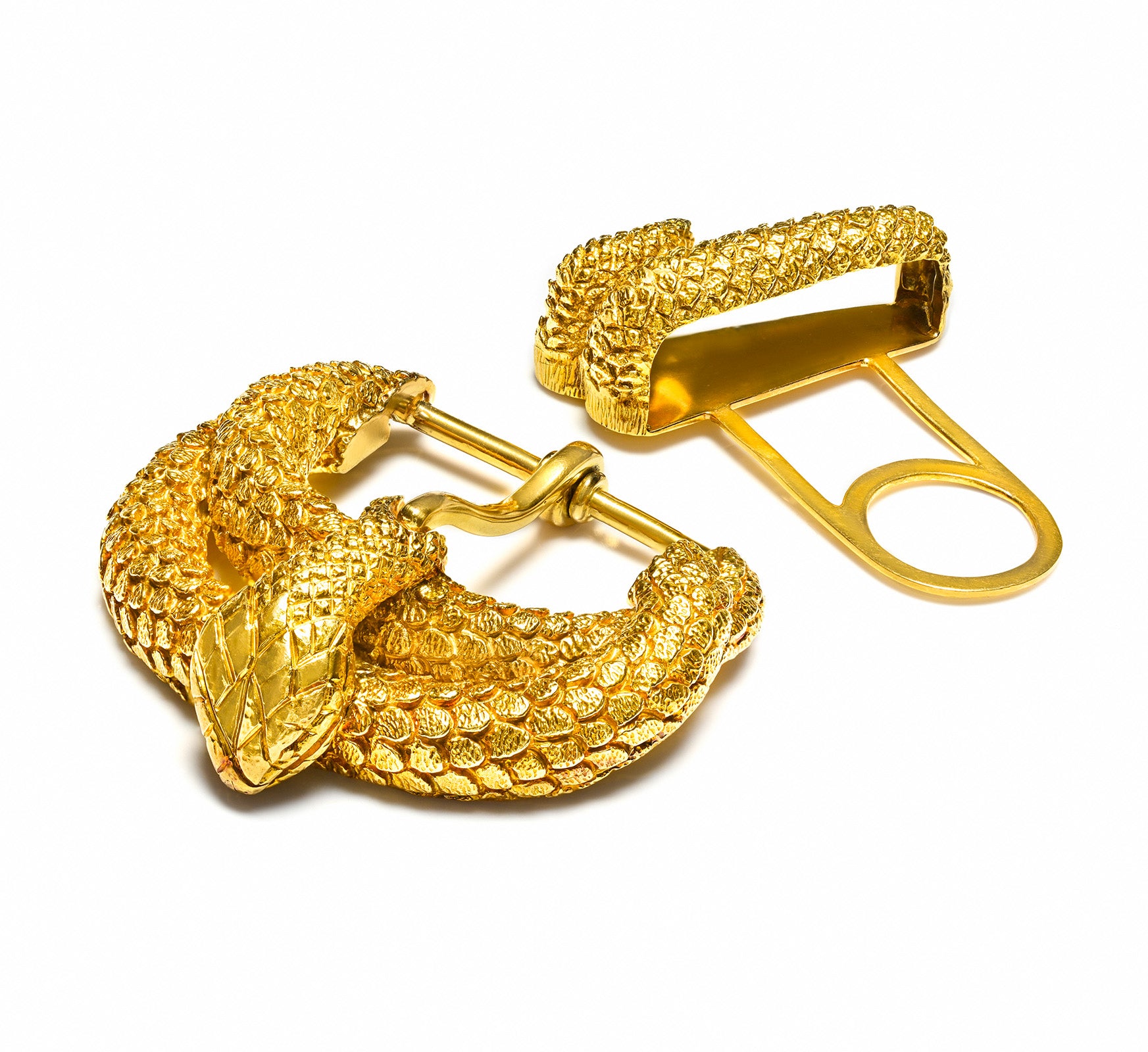 David Webb 18K Gold Textured Snake Belt Buckle