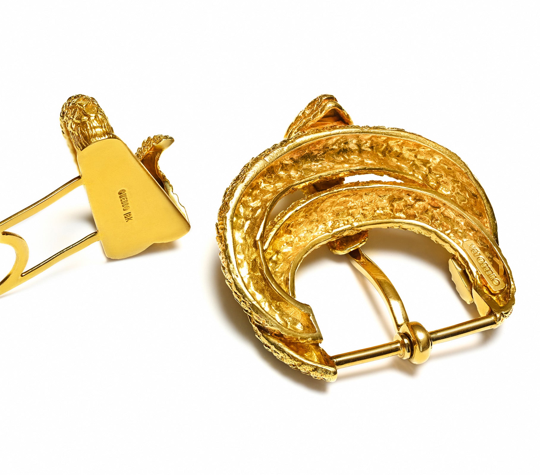David Webb 18K Yellow Gold Textured Snake Belt Buckle