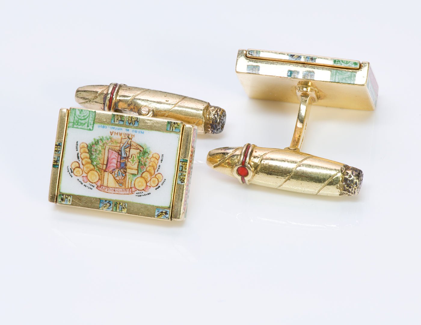 Deakin & Francis 18K Gold Enamel Cuban Cigar Cufflinks - DSF Antique Jewelry