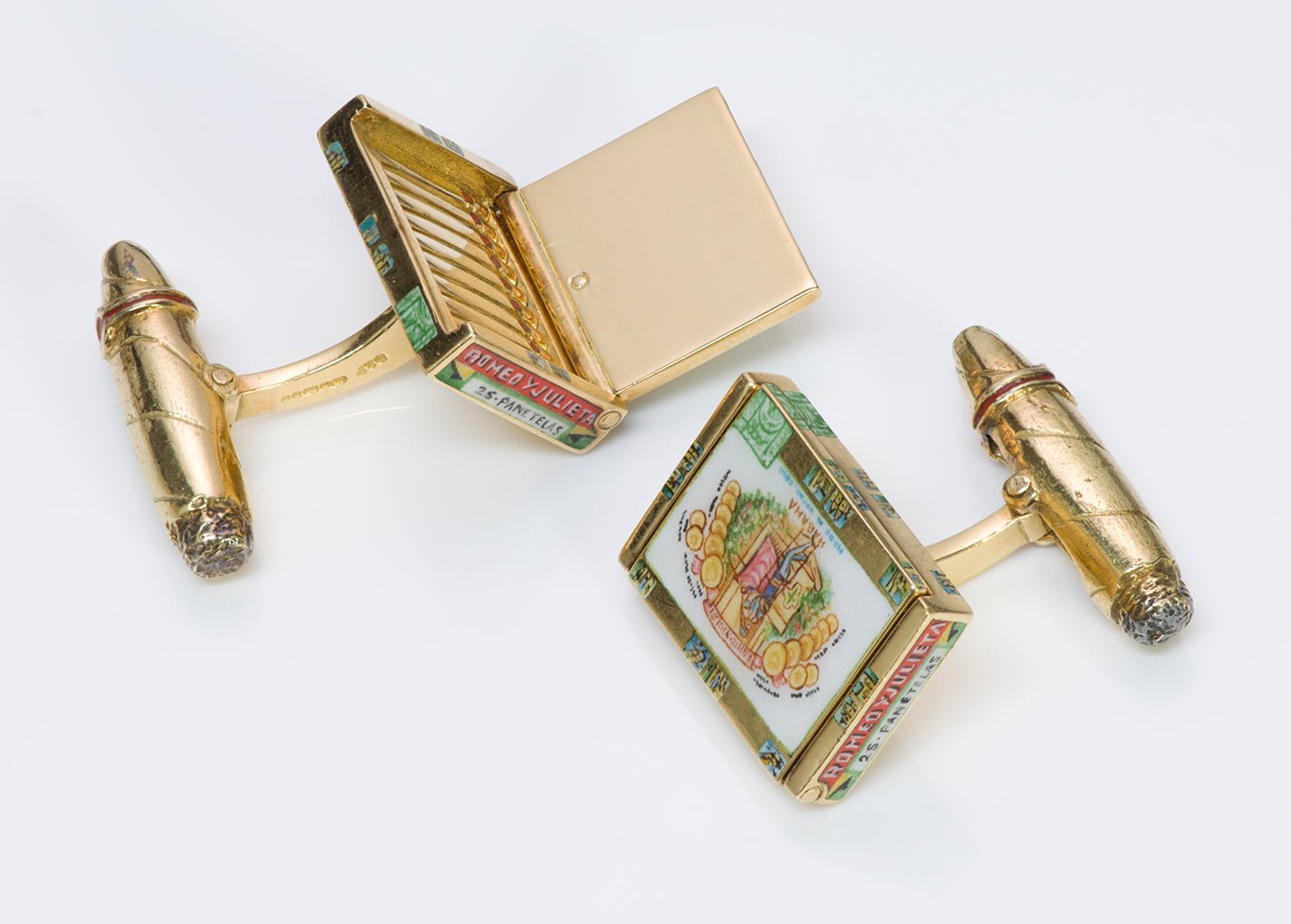 Deakin & Francis 18K Gold Enamel Cuban Cigar Cufflinks - DSF Antique Jewelry