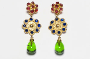 Deanna Hamro 1980’s Long Green Red Blue Poured Glass Earrings