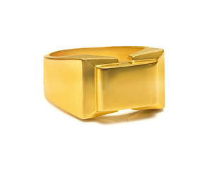French Art Deco 18K Yellow Gold Geometric Men's Ring