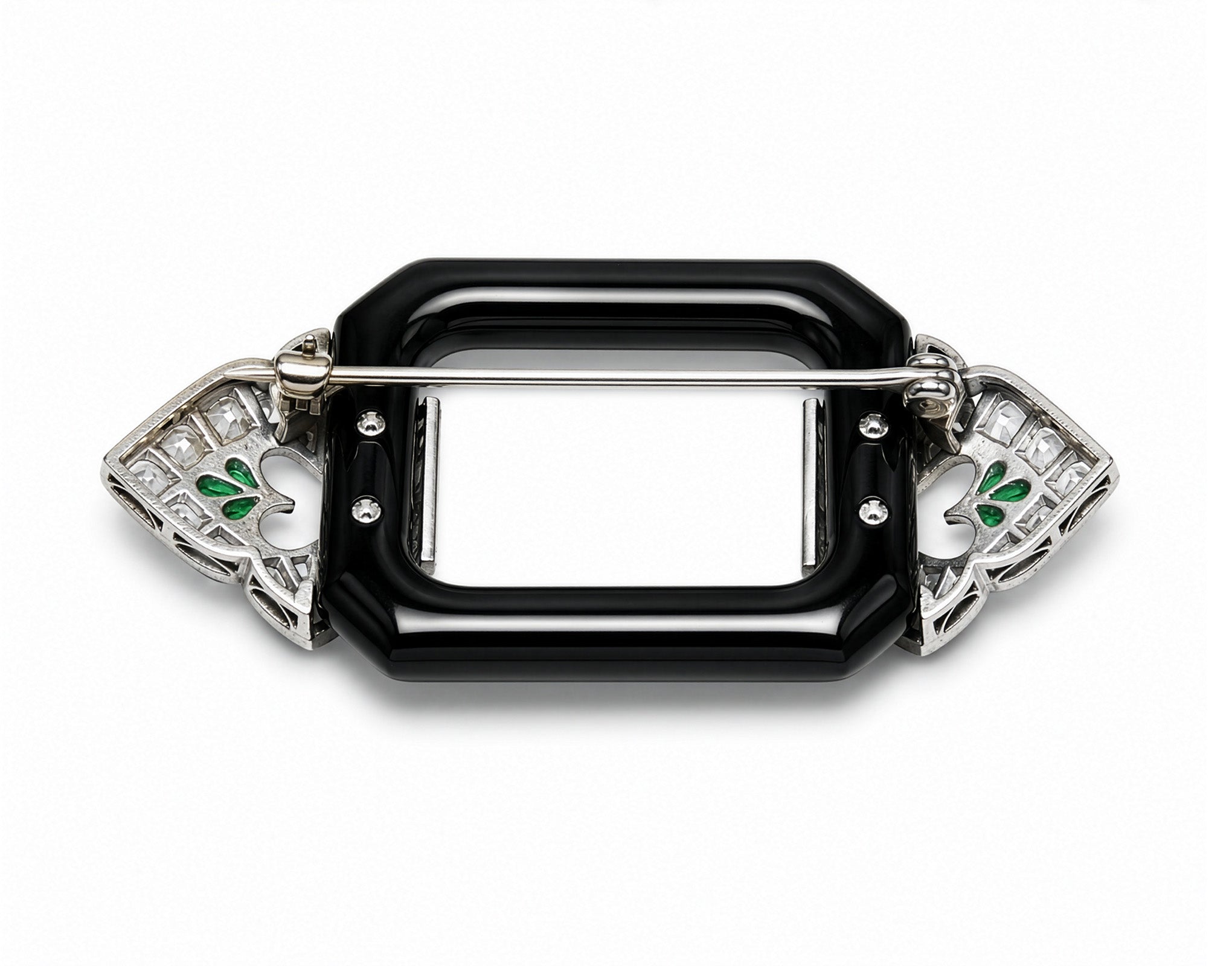 Art Deco Platinum Diamond Onyx Brooch