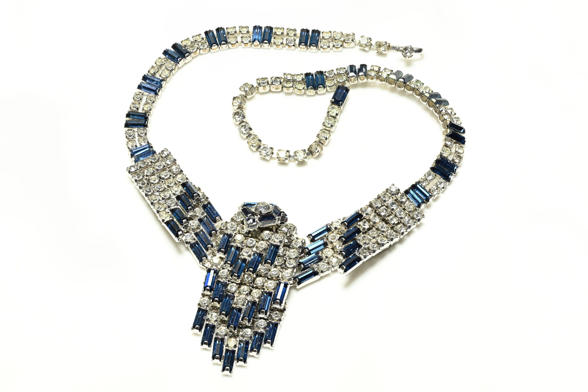 Vintage 1950's Kramer NY Art Deco Style Blue Crystal Necklace