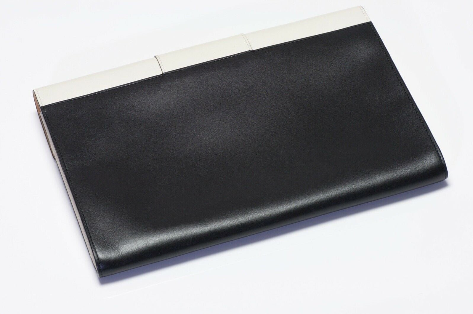 Delvaux Black White Leather Envelope Clutch Bag