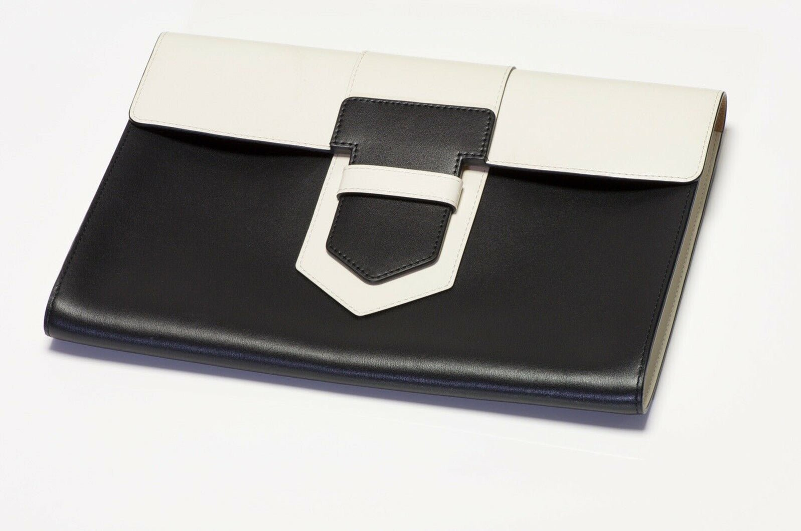 Delvaux Black White Leather Envelope Clutch Bag