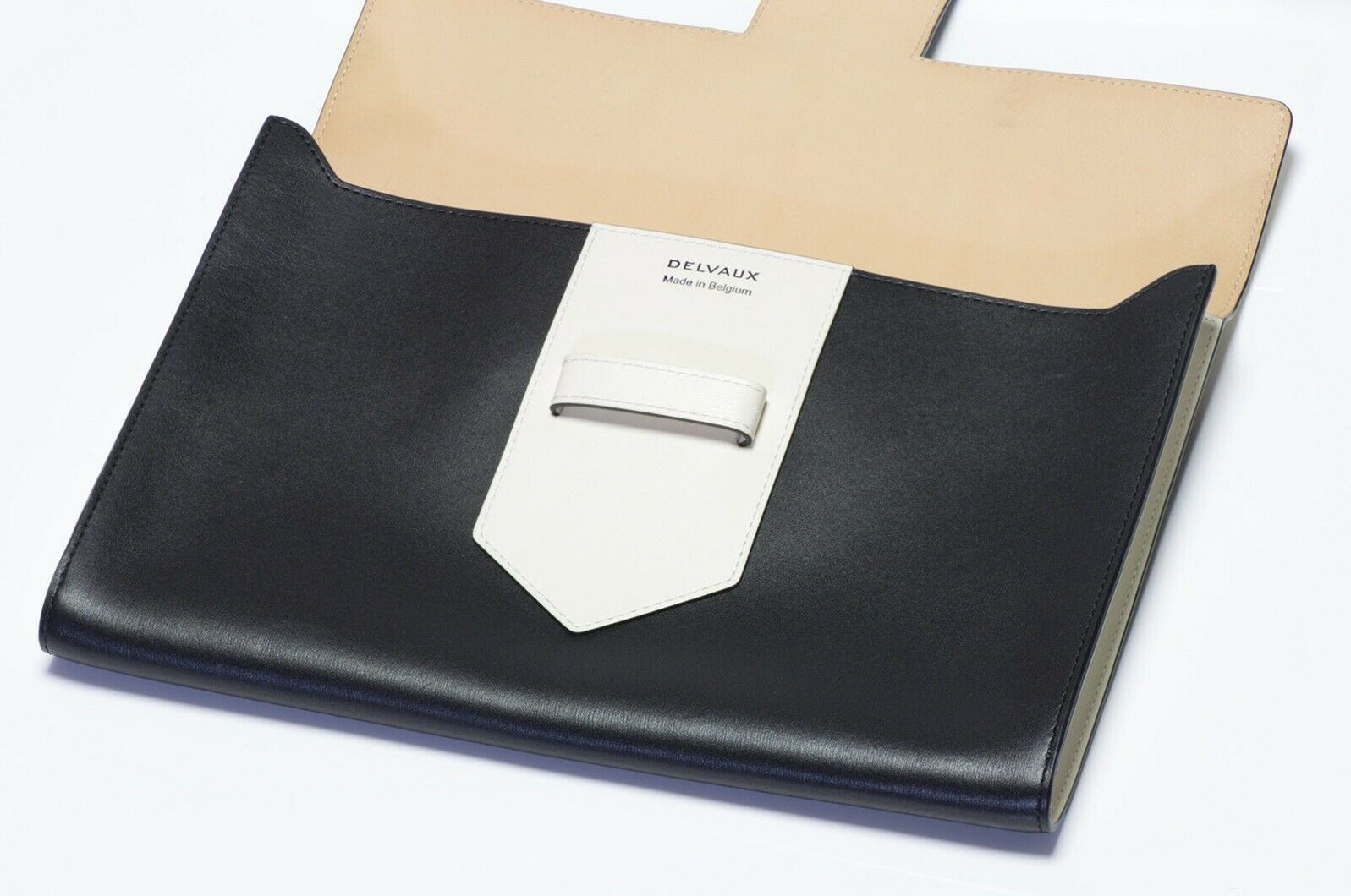 Delvaux Black White Leather Envelope Clutch Bag