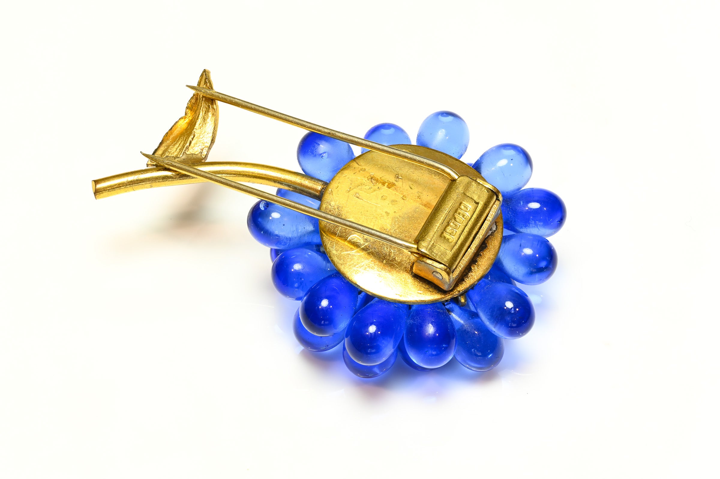 Vintage 1950's Louis Rousselet Paris Blue Glass Beads Flower Brooch 2