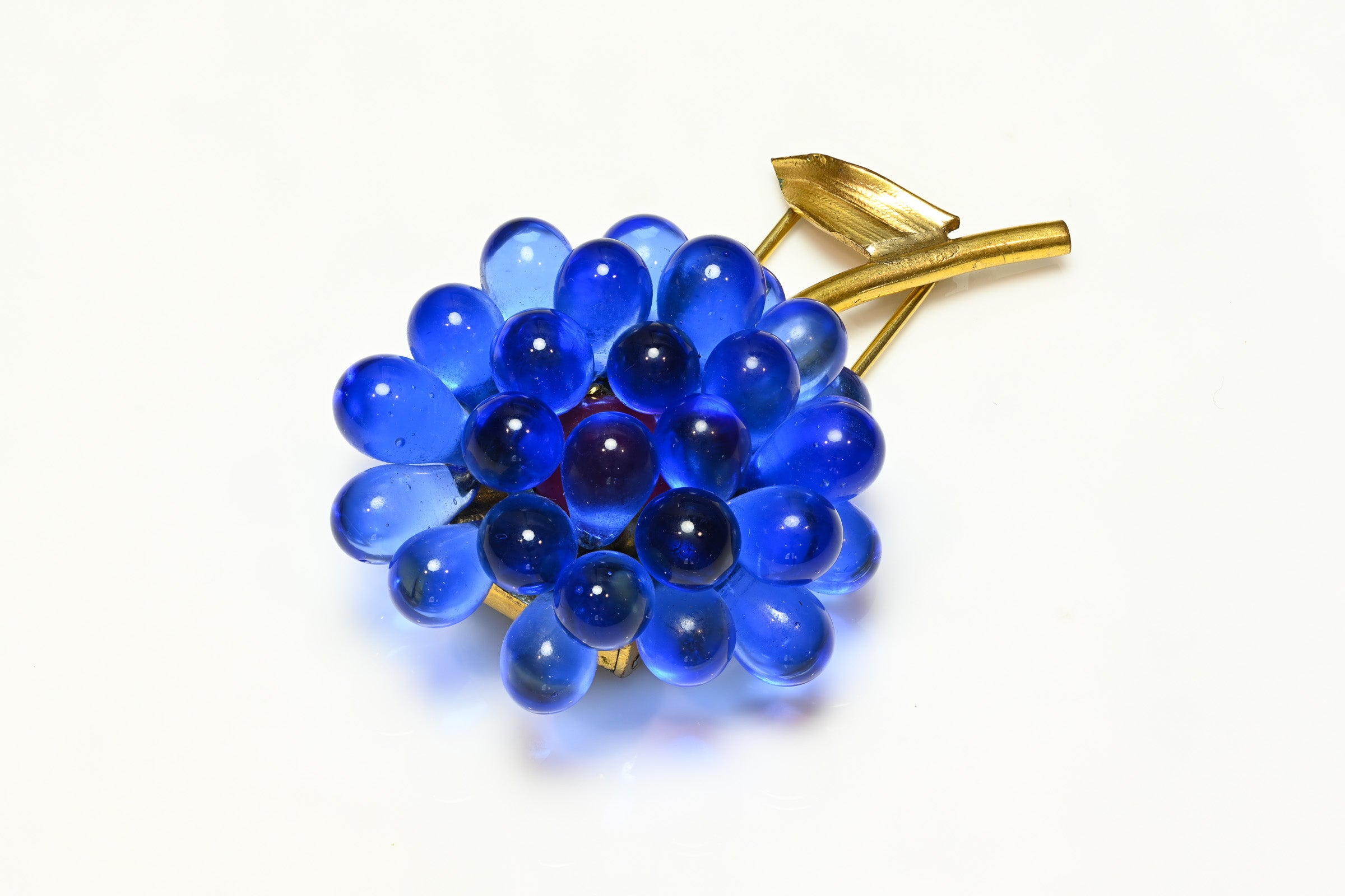 Vintage 1950's Louis Rousselet Paris Blue Glass Beads Flower Brooch 1