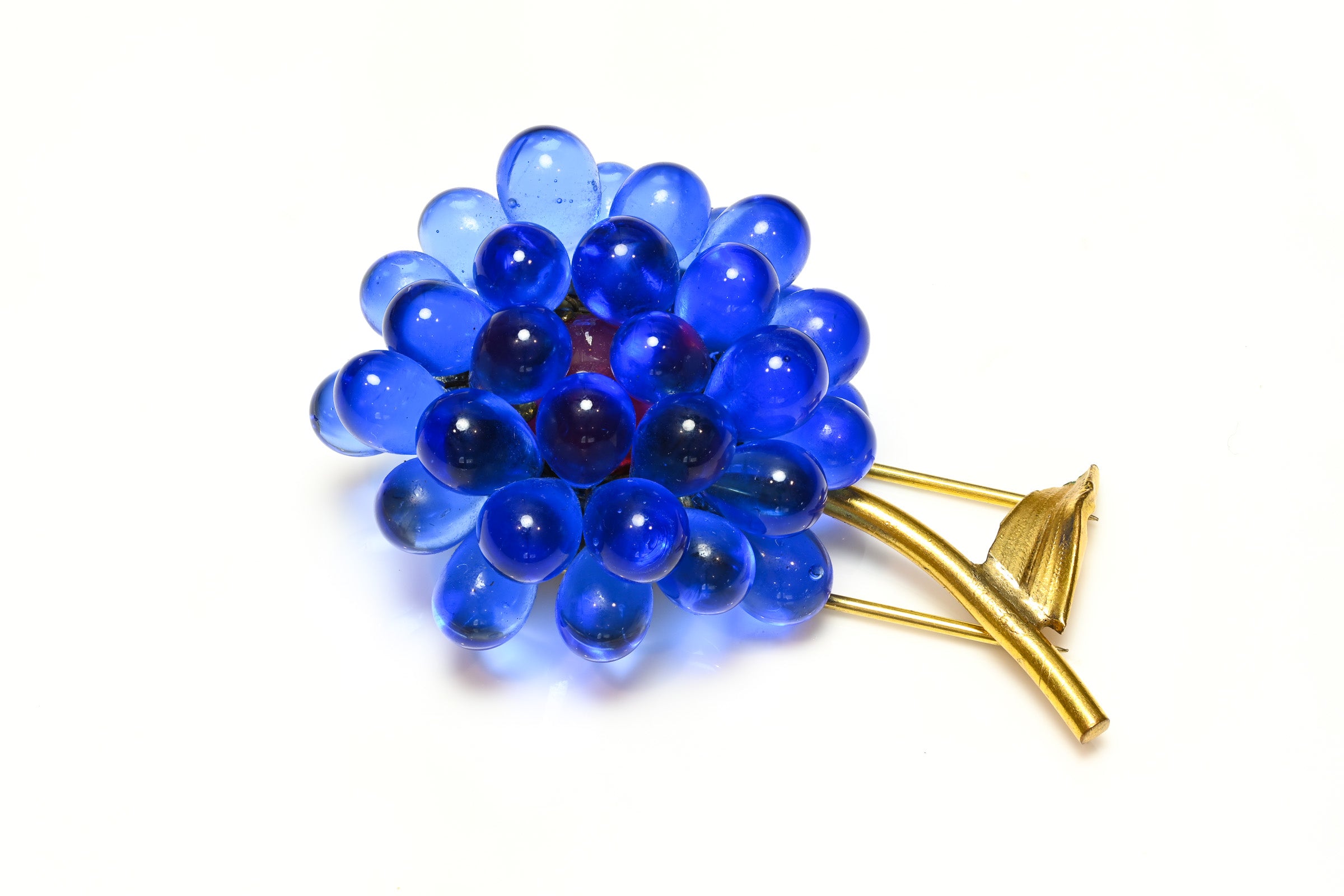 Vintage 1950's Louis Rousselet Paris Blue Glass Beads Flower Brooch