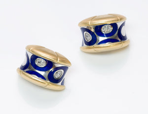 Elegant Fancy Diamond 18K Gold Blue Enamel Earrings