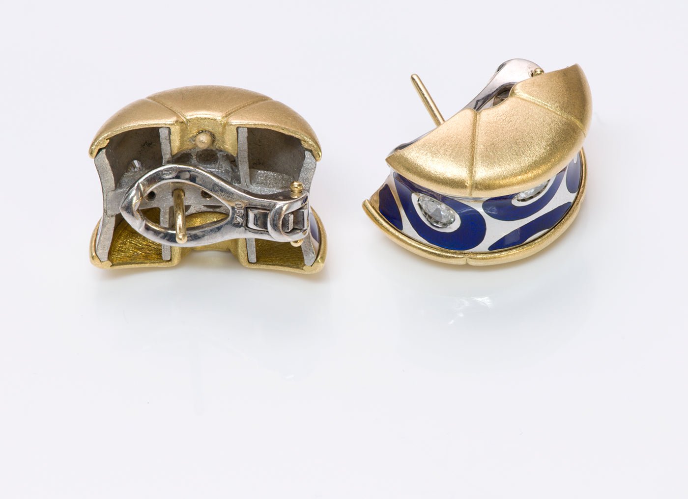 Diamond 18K Gold Enamel Earrings