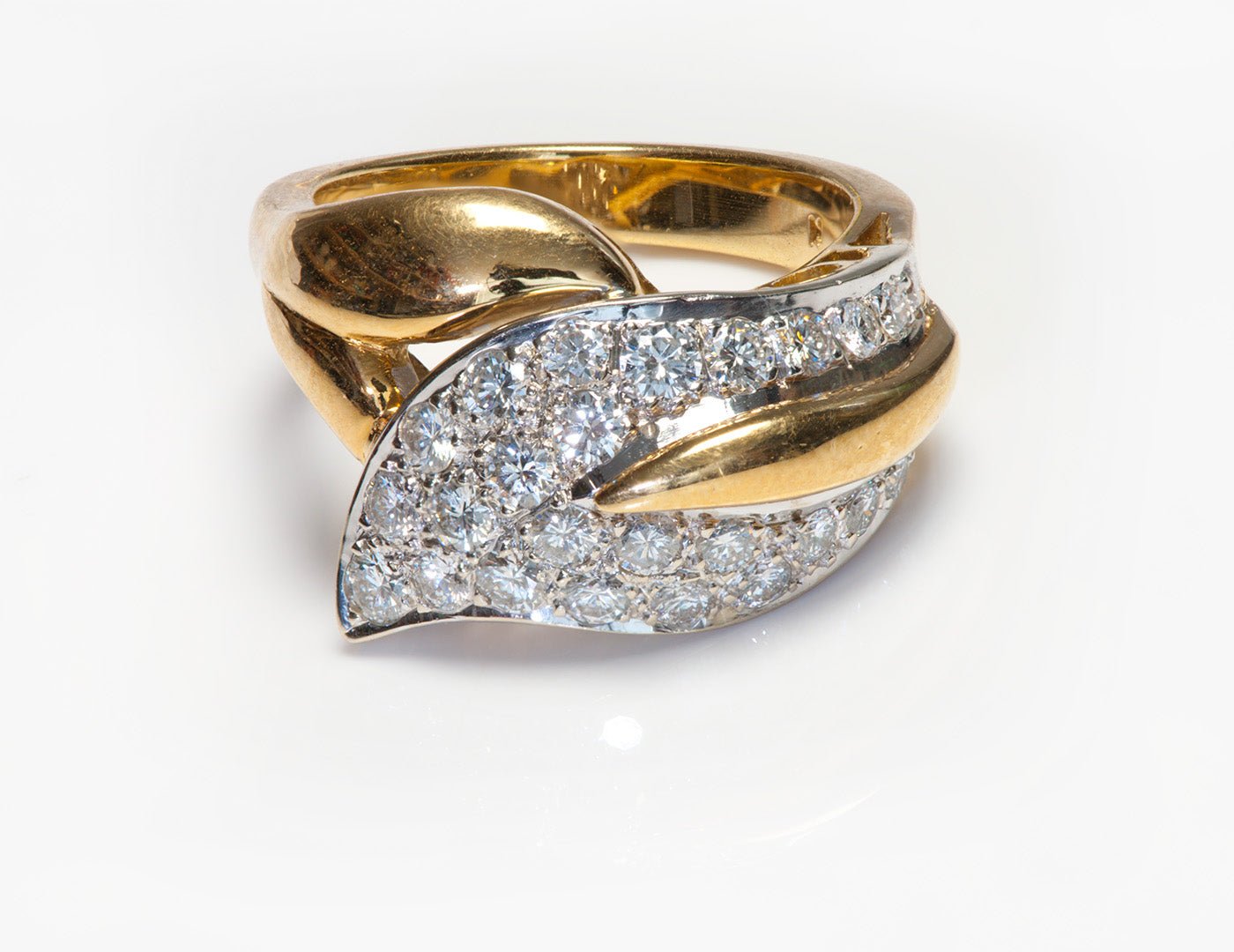 Diamond 18K Yellow Gold Leaf Ring - DSF Antique Jewelry