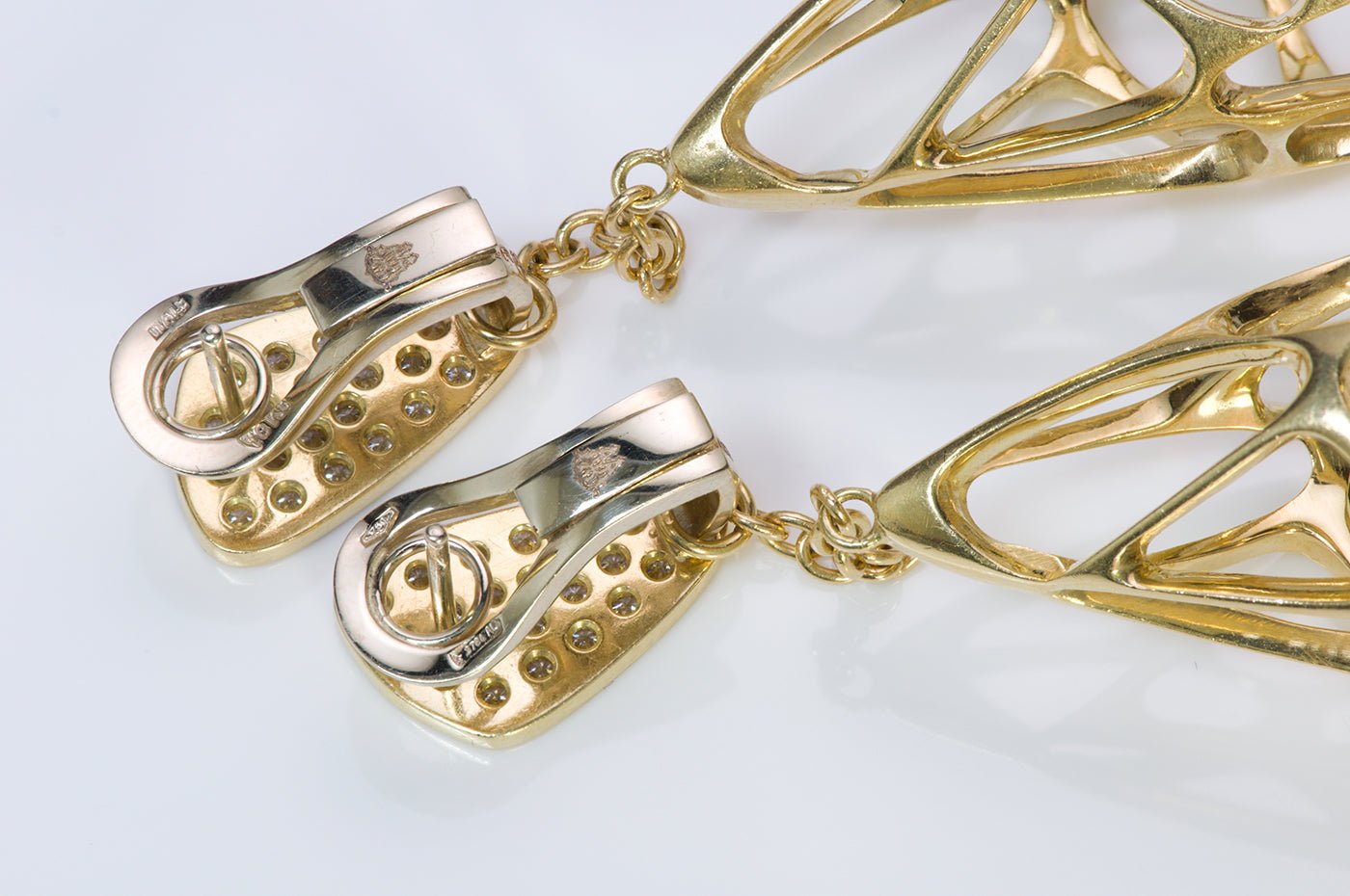 Diamond 18K Yellow Gold Teardrop Long Earrings - DSF Antique Jewelry