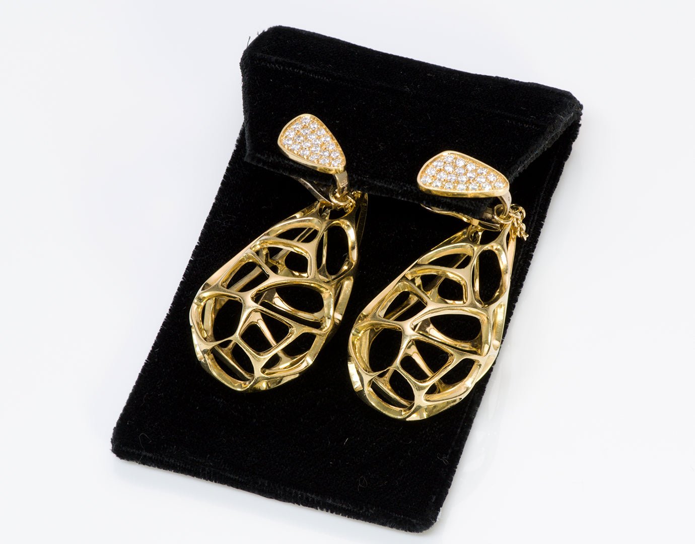 Diamond 18K Yellow Gold Teardrop Long Earrings - DSF Antique Jewelry