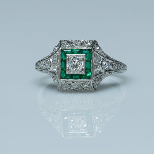 Diamond Emerald Engagement Ring