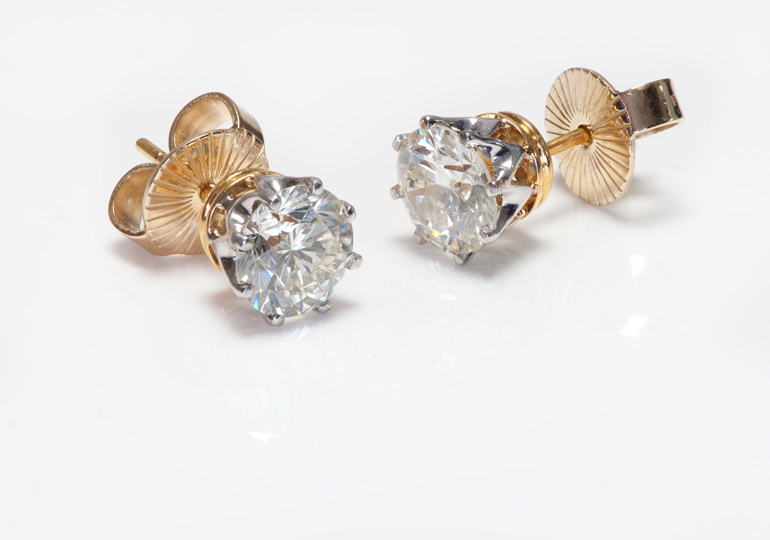 Diamond Gold Stud Earrings - DSF Antique Jewelry