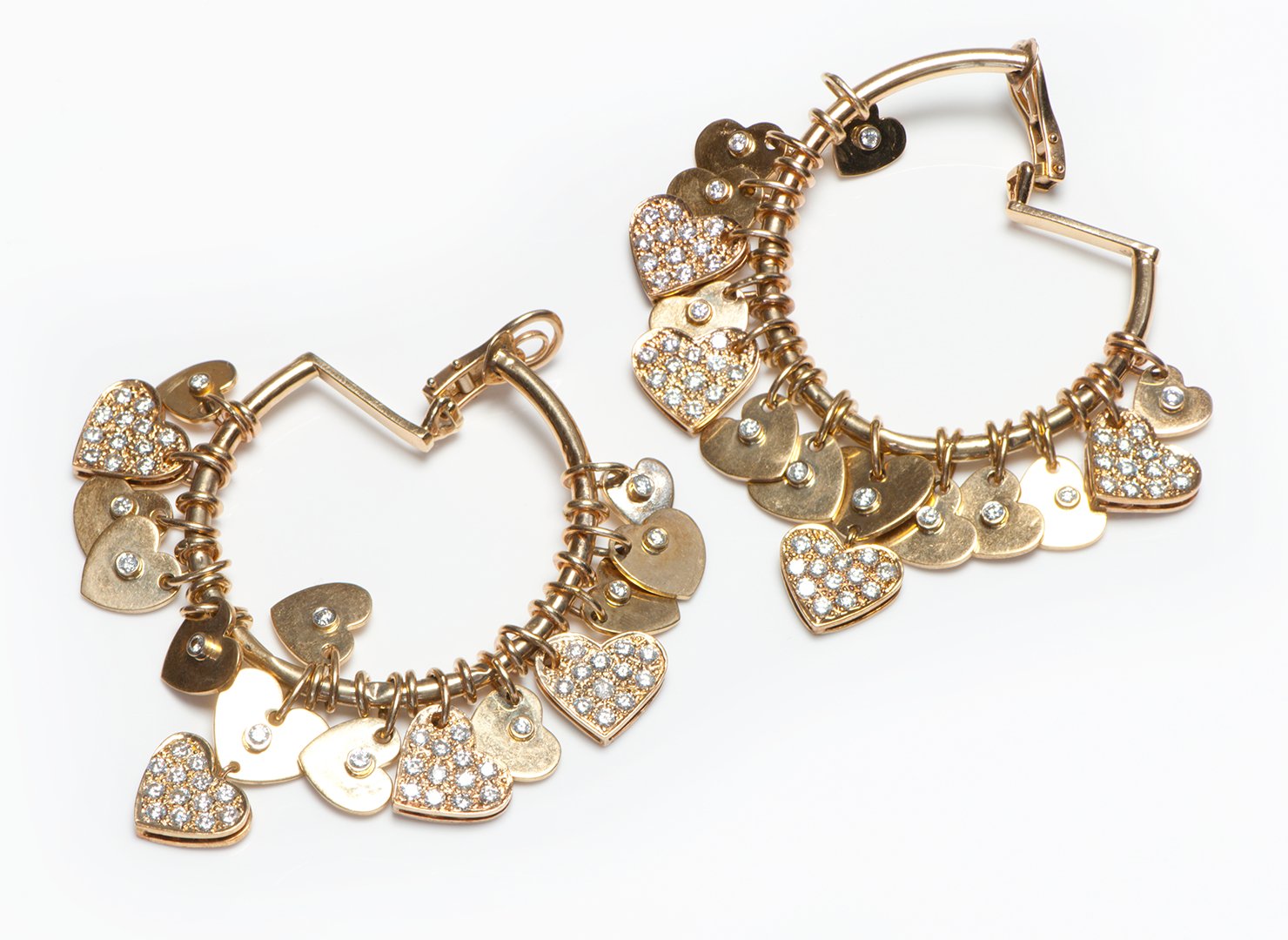 Diamond Heart Gold Hoop Earrings