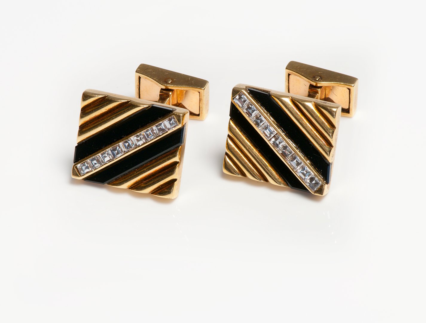 Diamond Onyx 18K Gold Cufflinks - DSF Antique Jewelry