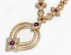 French Ruby Diamond 18K Gold Necklace with Detachable Pendant