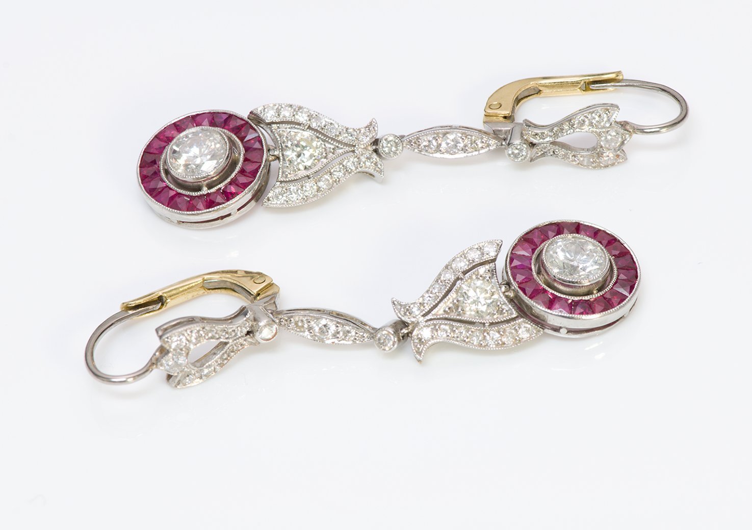 Diamond Ruby Platinum Gold Earrings - DSF Antique Jewelry