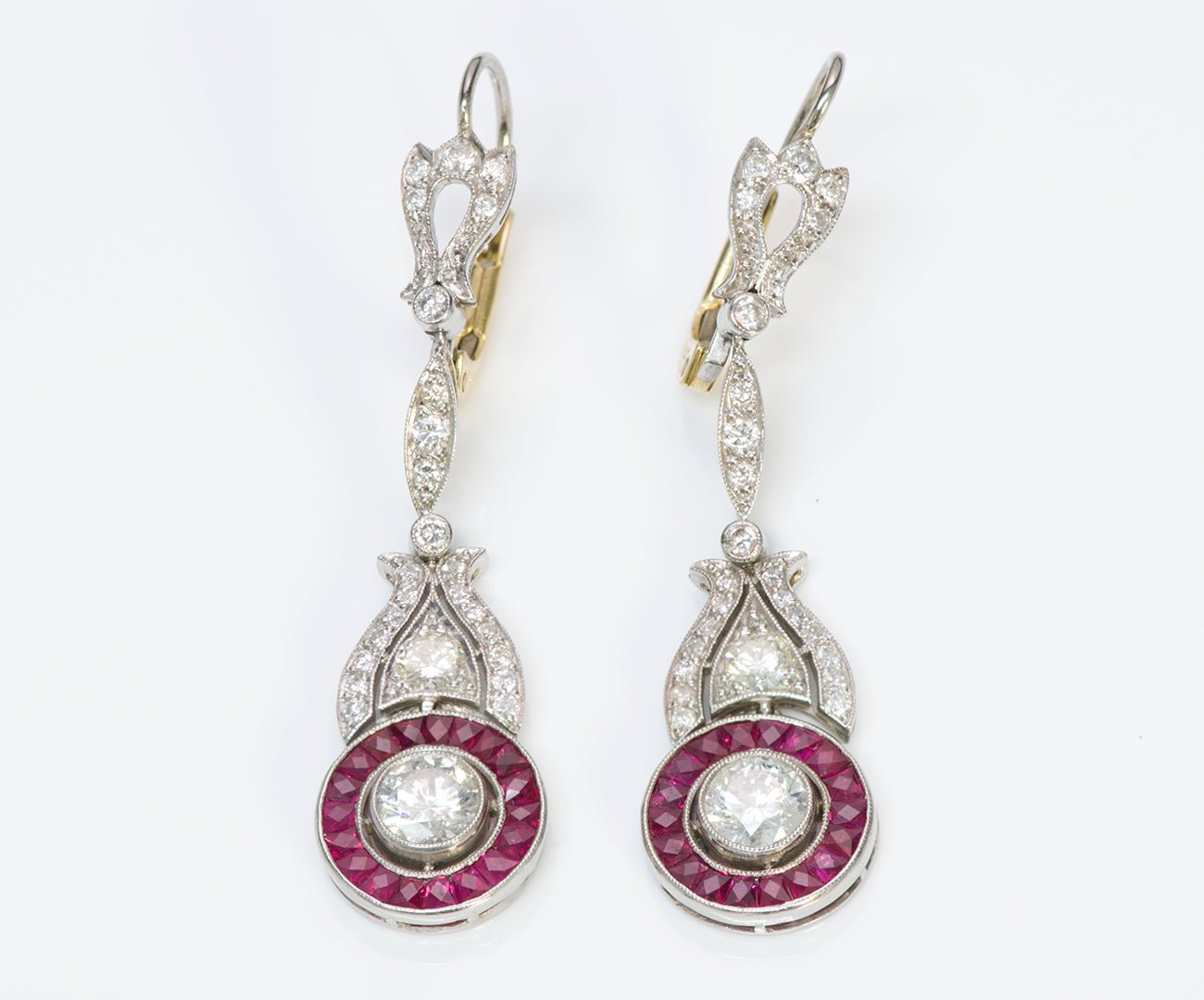 Diamond Ruby Platinum Gold Earrings - DSF Antique Jewelry