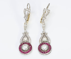 Diamond Ruby Platinum Gold Earrings