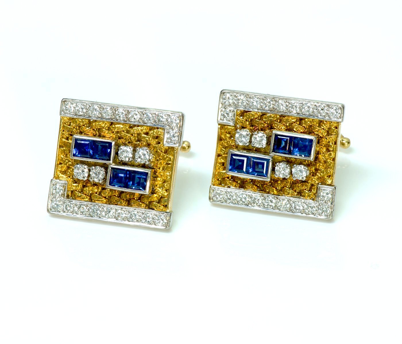 Diamond Sapphire 18K Gold Cufflinks
