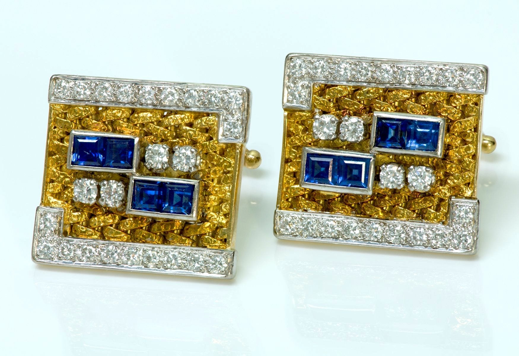 Diamond Sapphire 18K Gold Cufflinks - DSF Antique Jewelry