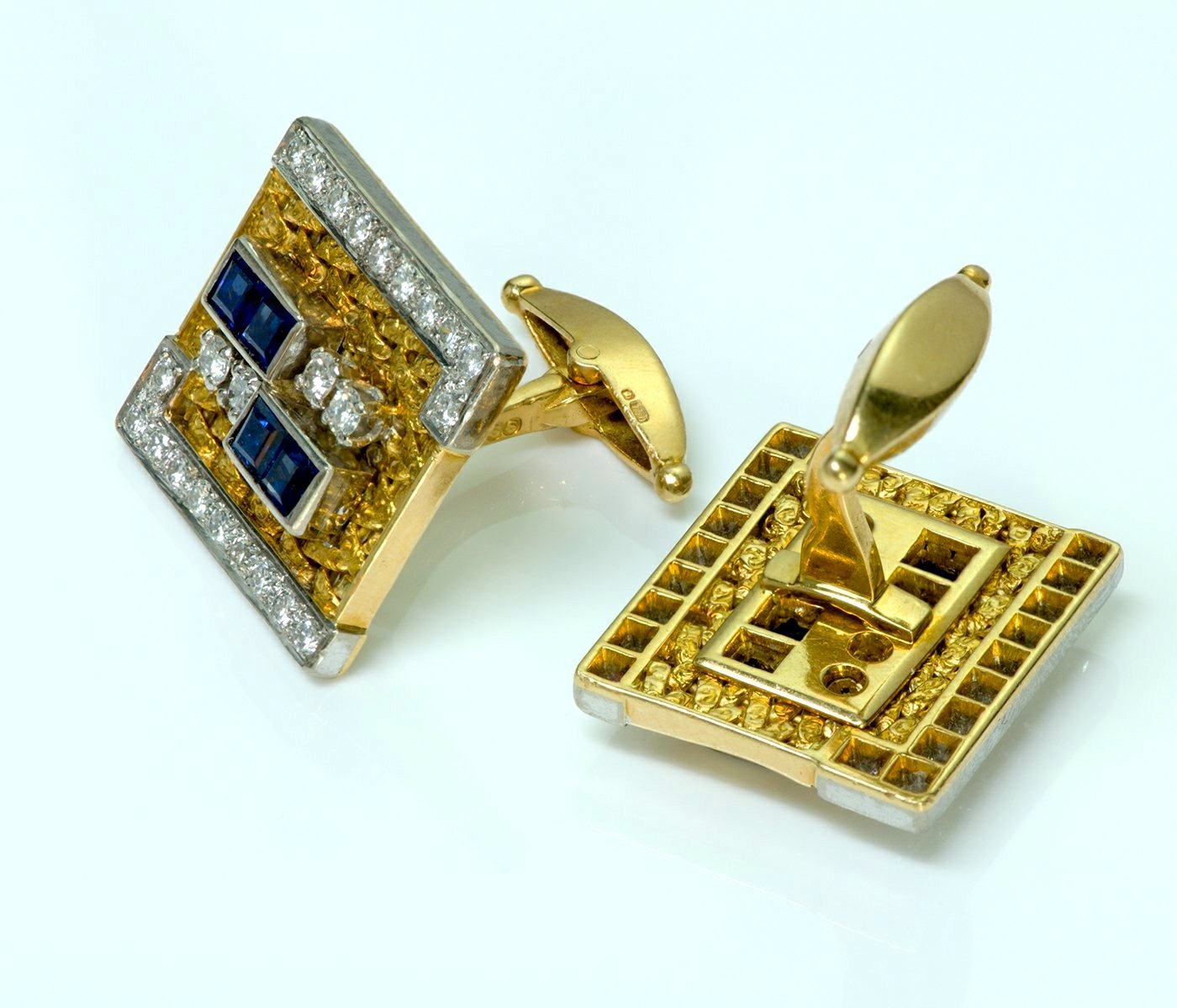 Diamond Sapphire 18K Gold Cufflinks - DSF Antique Jewelry